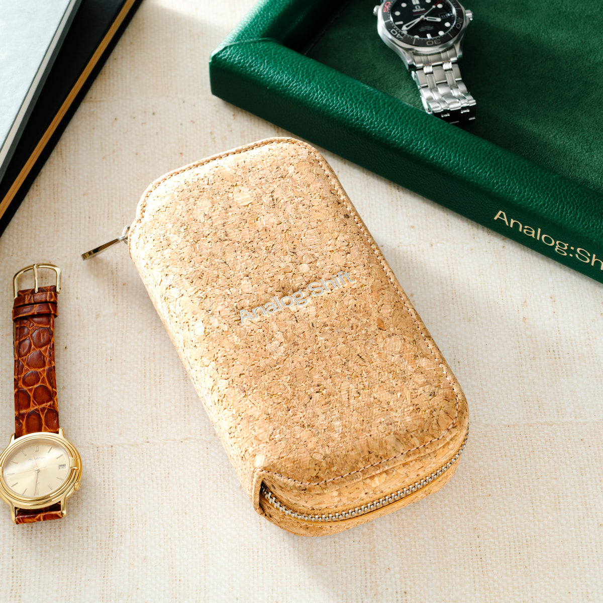 WOLF X Analog:Shift 1976 Collection Cork 2-Piece Watch Zip Case