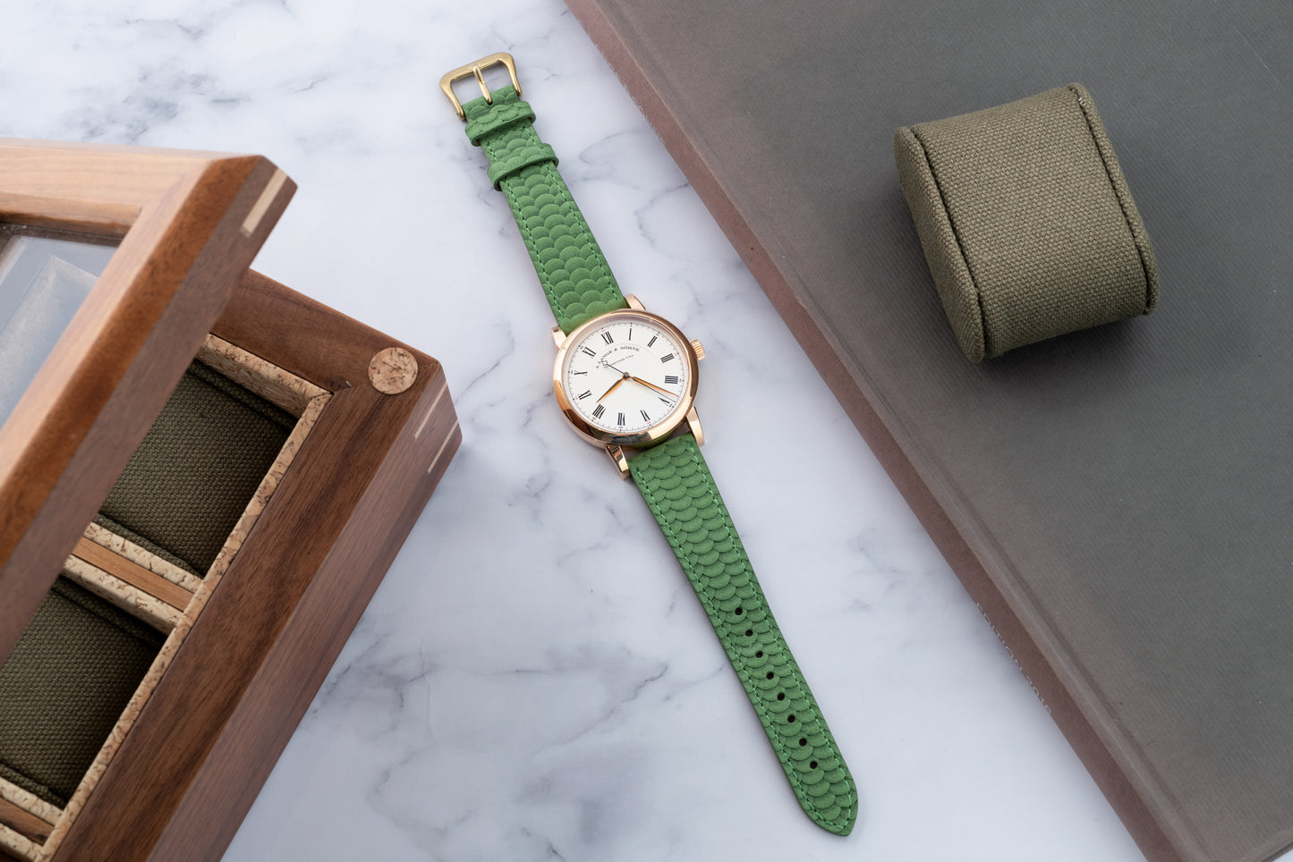 Ascolon Green Scaled Nubuck Strap