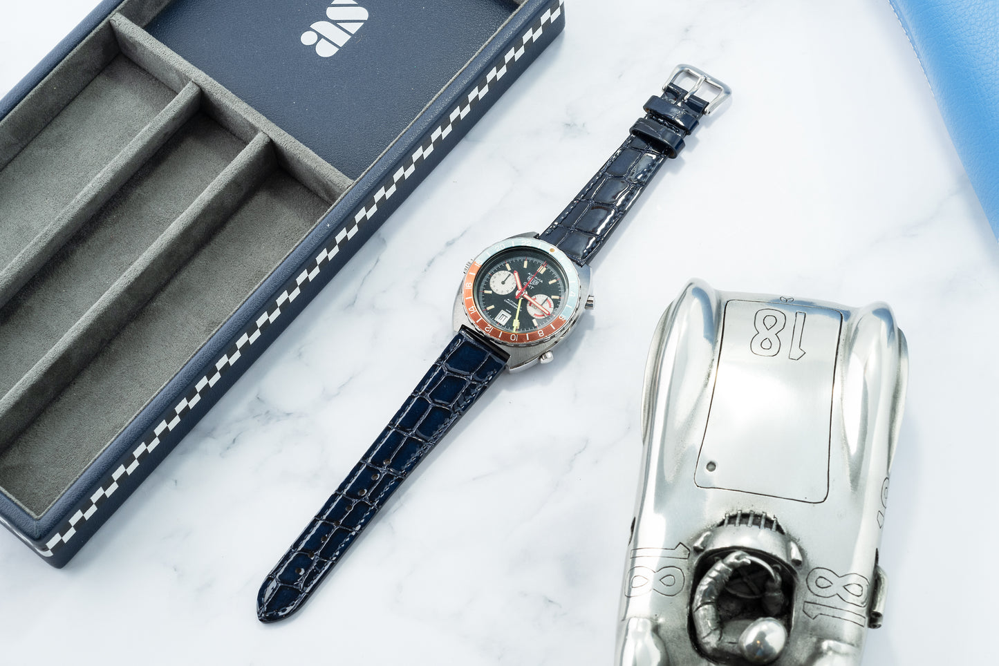 Bergman Blue Gloss Alligator-Pattern Strap