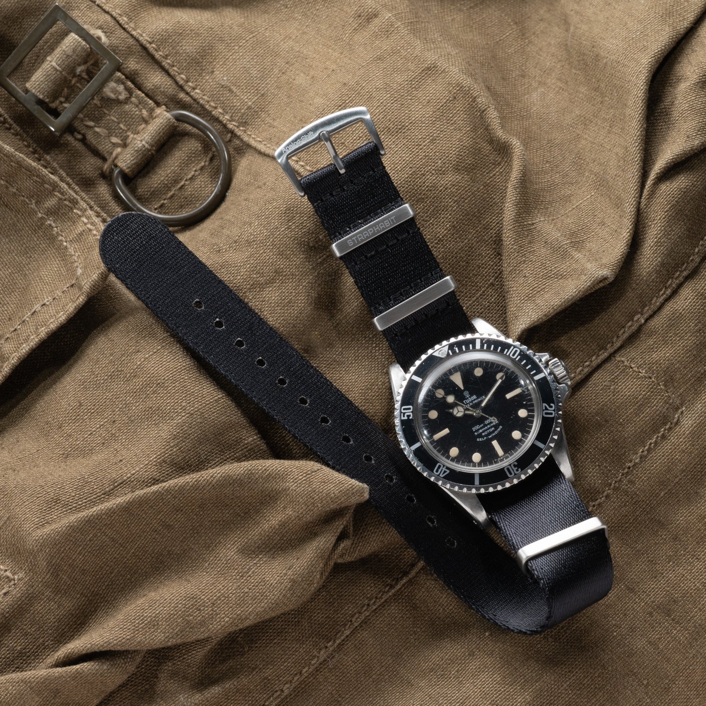 StrapHabit x Analog:Shift Black Seat Belt Pass-Through Military-Style Strap