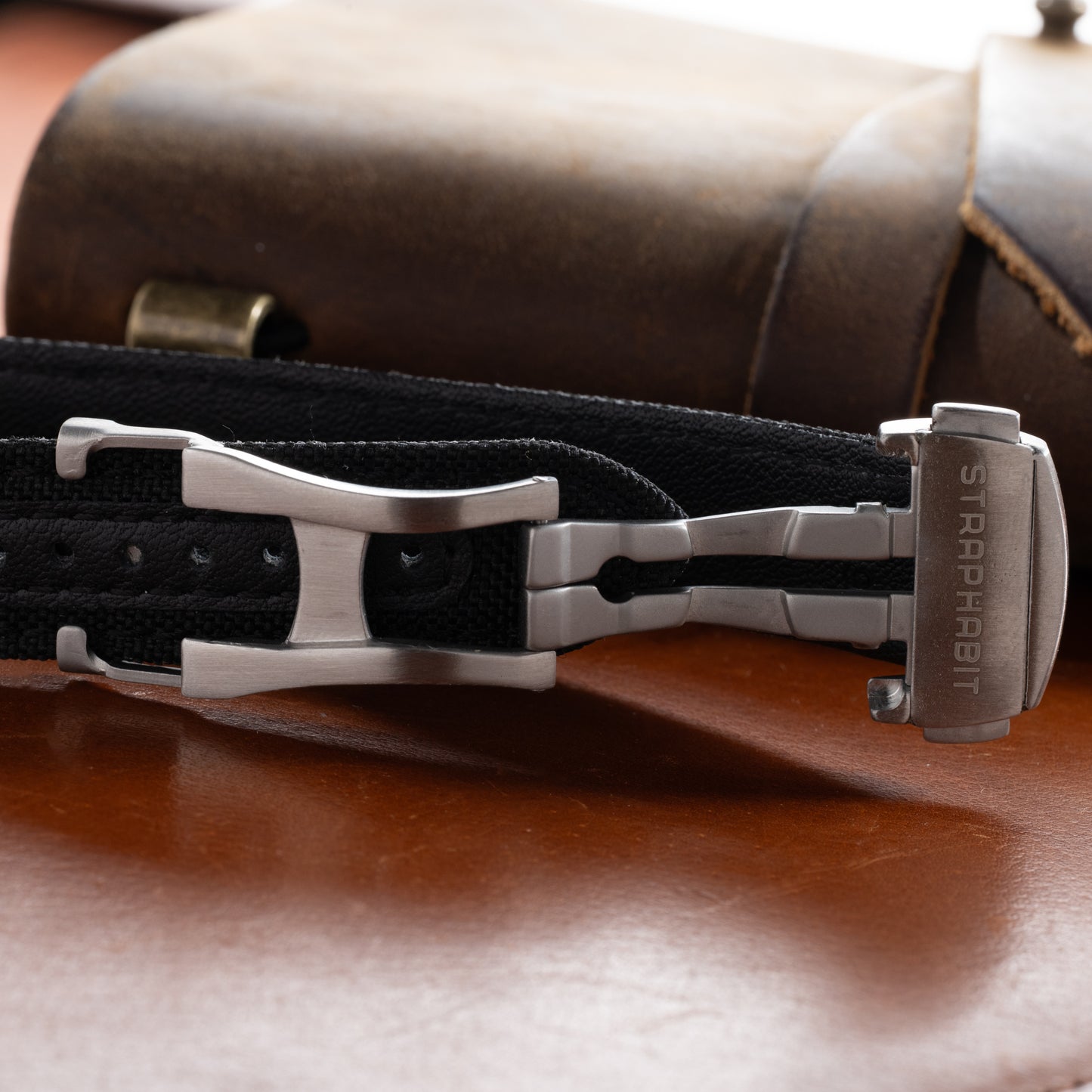 StrapHabit x Analog:Shift Black Deployant Sailcloth Quick-Release Strap