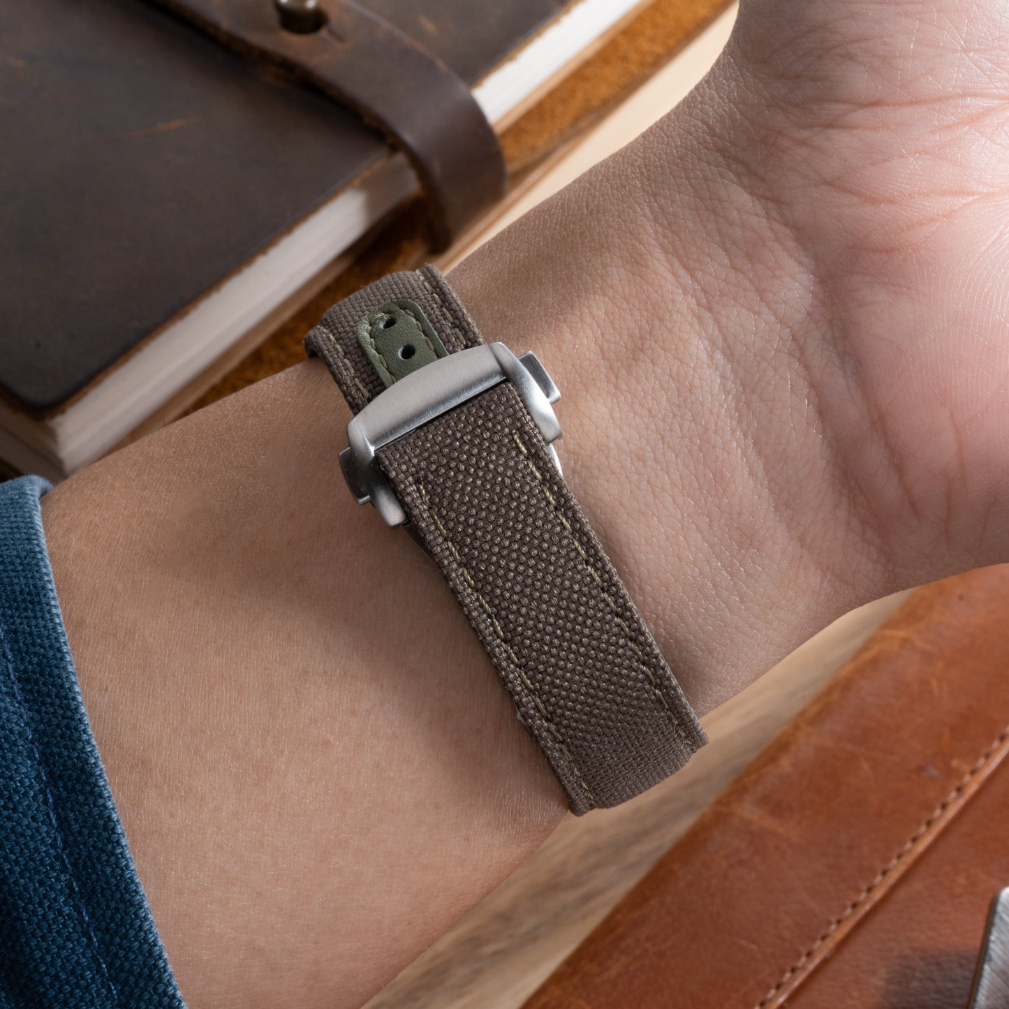 StrapHabit x Analog:Shift Green/Khaki Deployant Sailcloth Quick-Release Strap