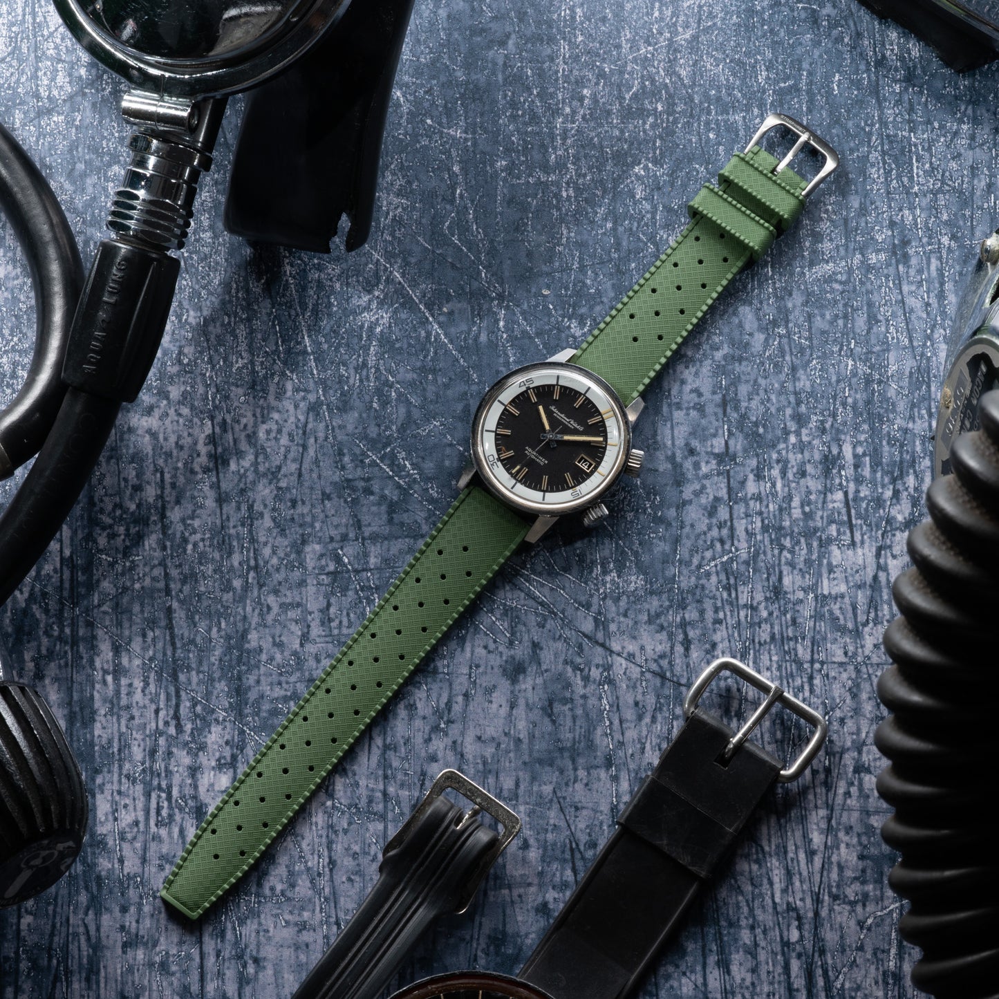 StrapHabit x Analog:Shift Green Tropical Retro-Style FKM Rubber Quick-Release Strap