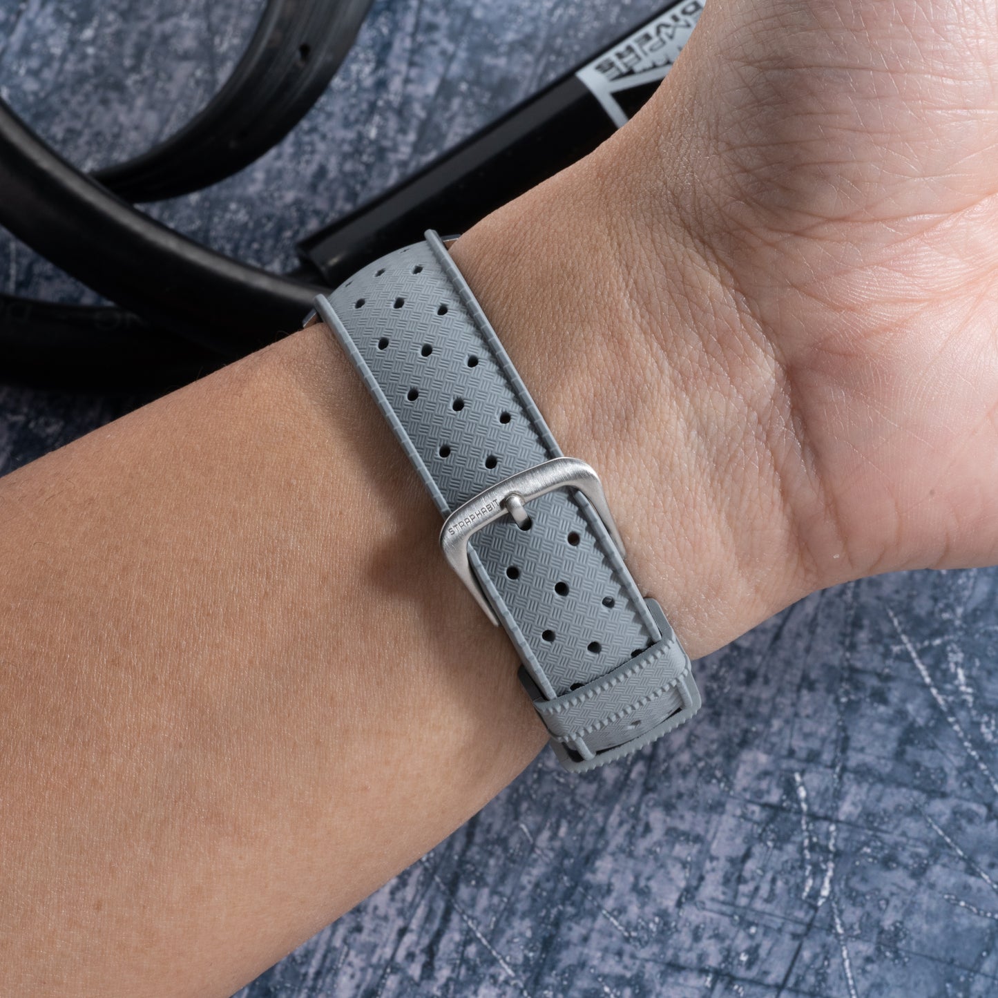 StrapHabit x Analog:Shift Grey Tropical Retro-Style FKM Rubber Quick-Release Strap