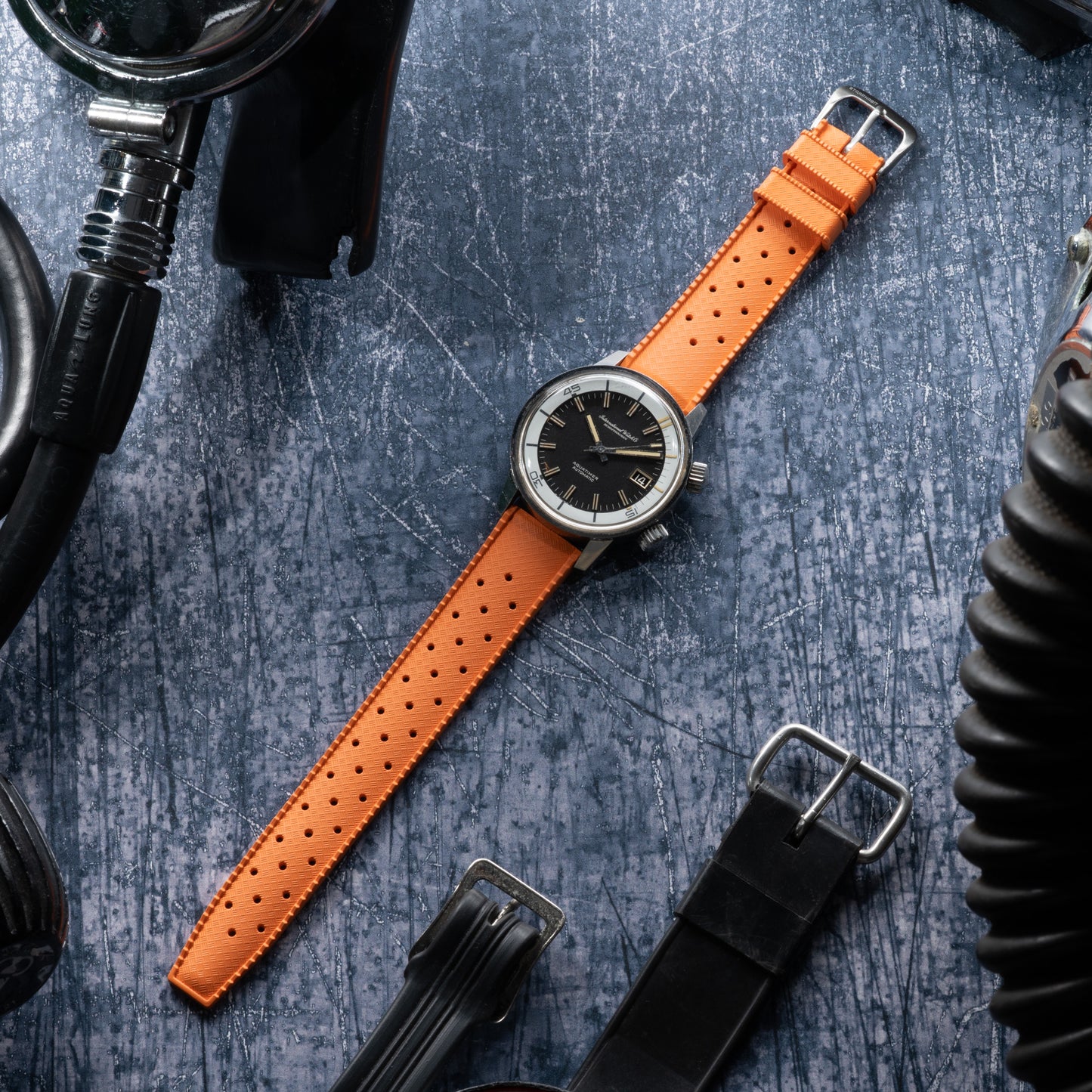 StrapHabit x Analog:Shift Orange Tropical Retro-Style FKM Rubber Quick-Release Strap
