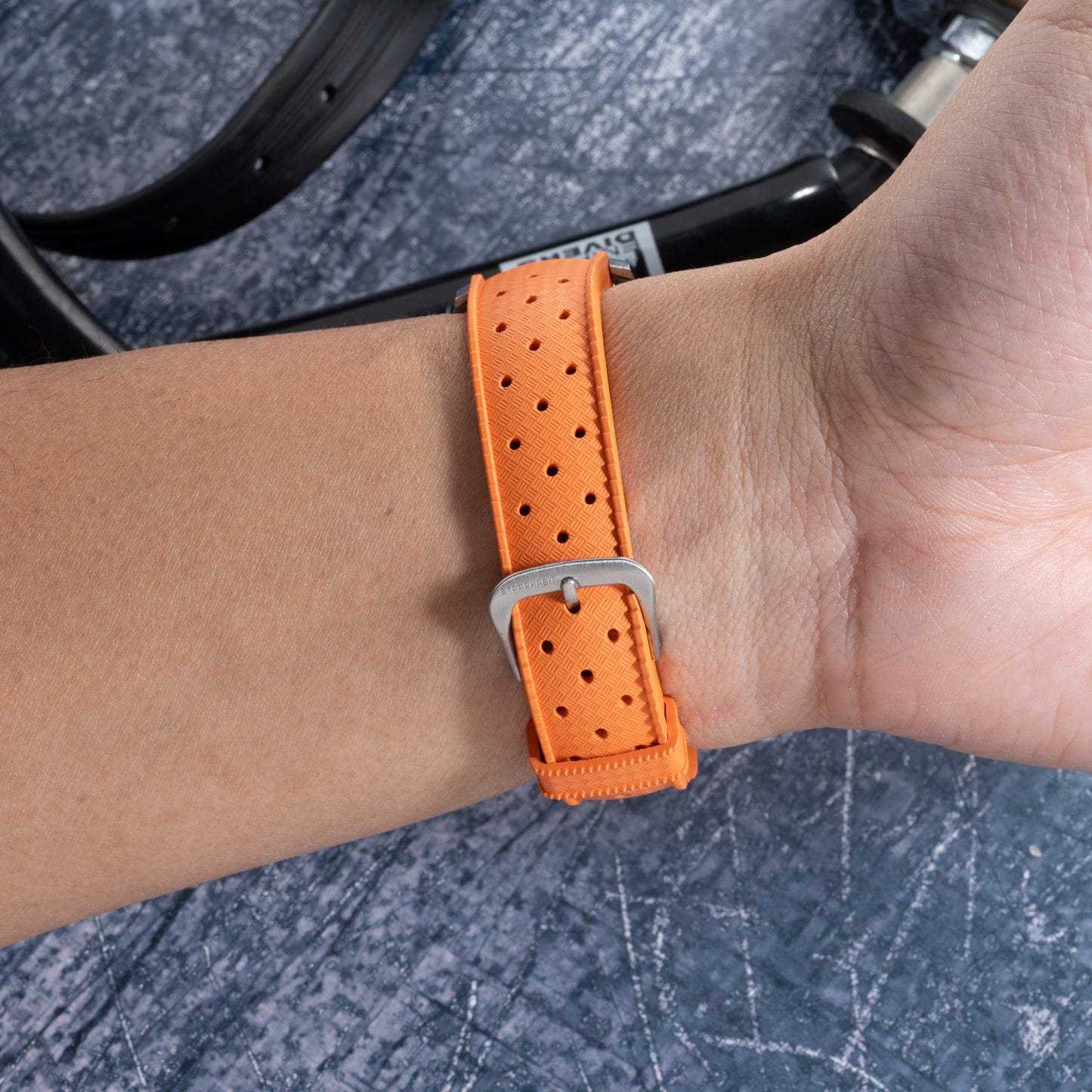 StrapHabit x Analog:Shift Orange Tropical Retro-Style FKM Rubber Quick-Release Strap