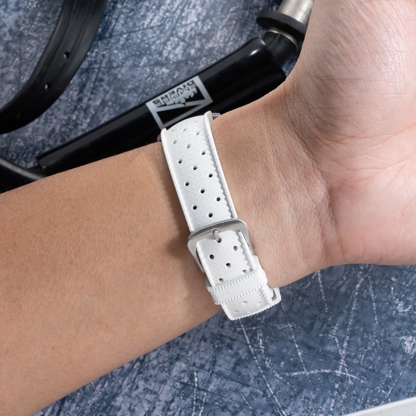 StrapHabit x Analog:Shift White Tropical Retro-Style FKM Rubber Quick-Release Strap