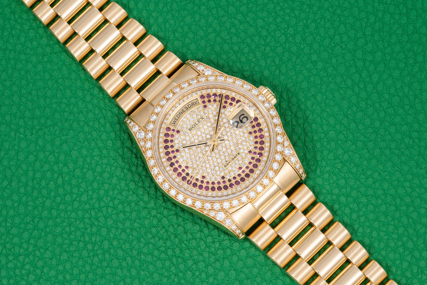 Rolex Day-Date 'Pave Diamond Ruby String Dial'