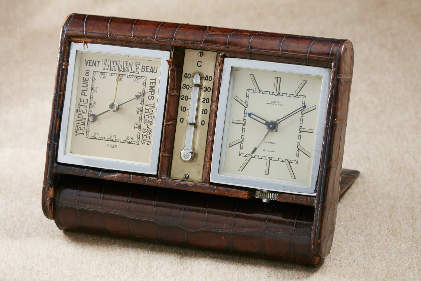 Jaeger Travel Alarm Clock Weather Station signed by Hermès