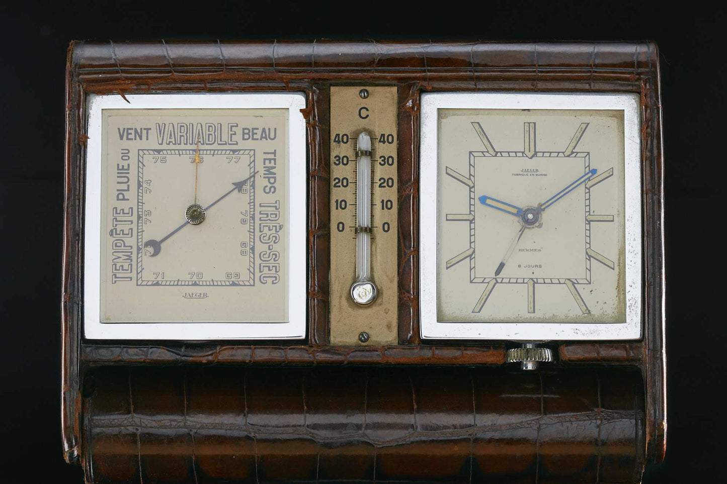 Jaeger Travel Alarm Clock Weather Station signed by Hermès