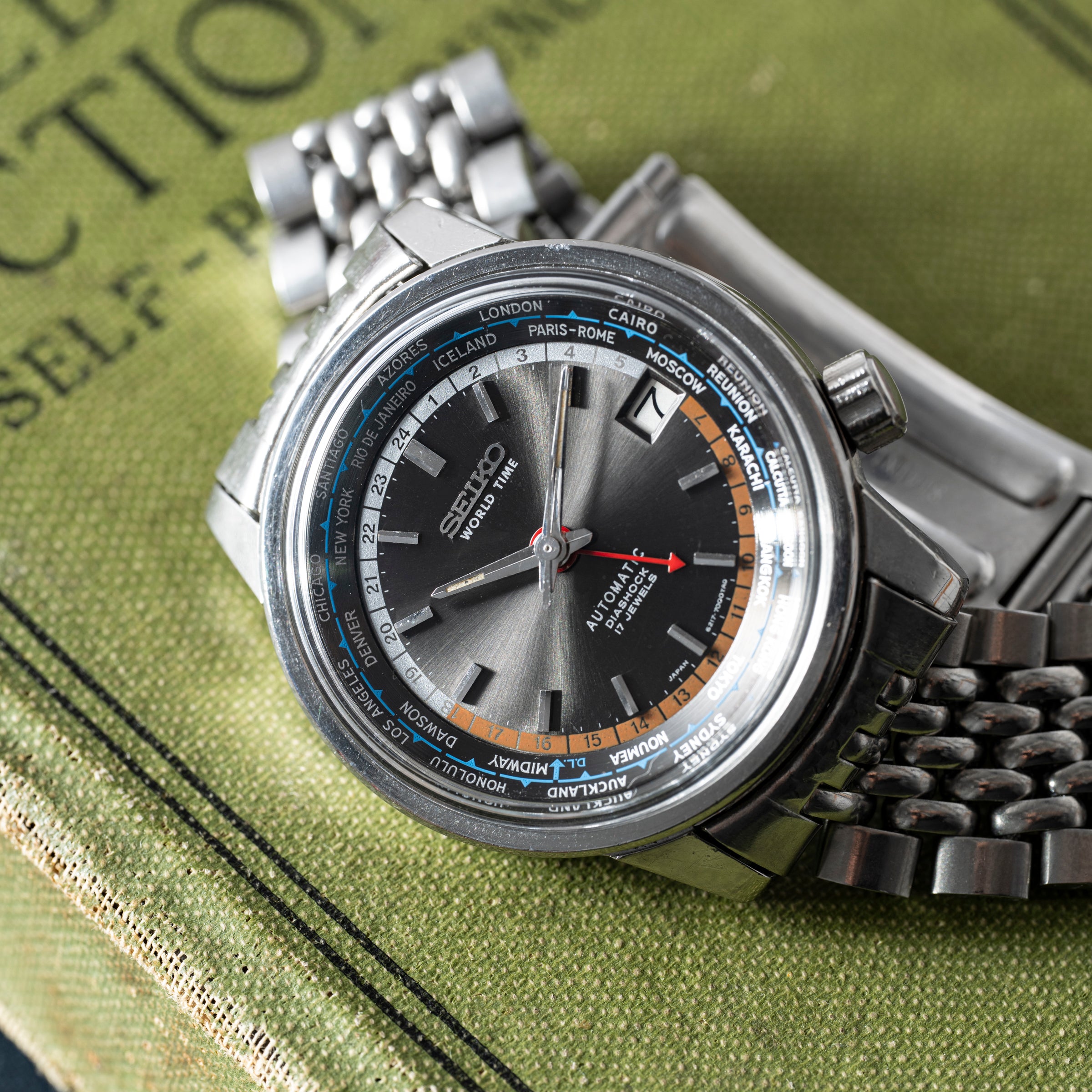 セイコー SEIKO ワールドタイム ステンレス ブレス 6217 7000 詳細動画】セイコー ワールドタイム 6217-7000 SS リネンシルバー