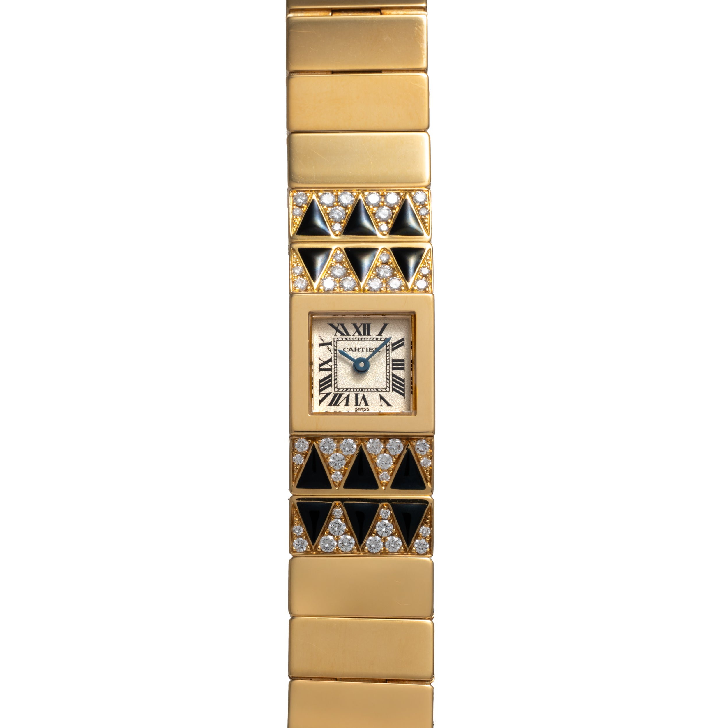 カルティエトランプ Cartier Watch Strap KD67ZE30 Shiny Black Round Pat Alligator 18/18