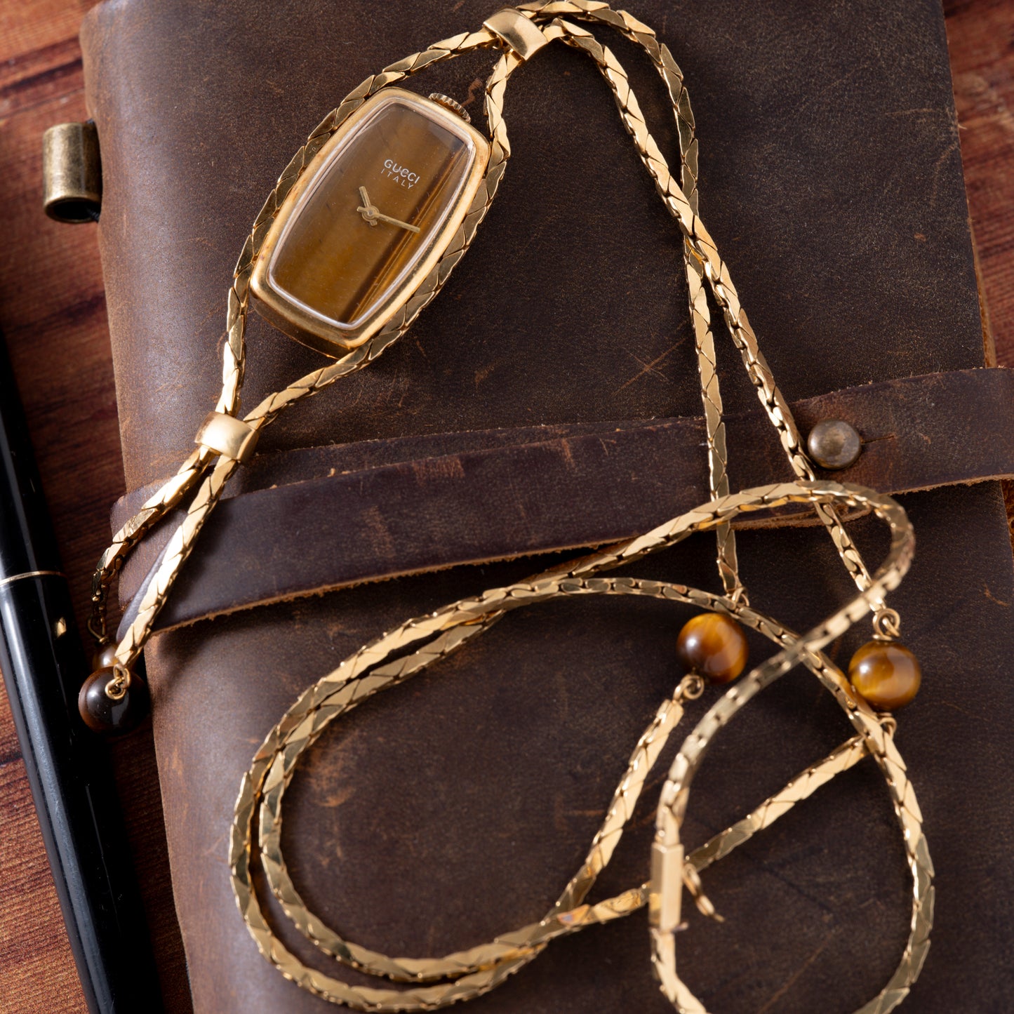 Gucci Tiger's Eye Sautoir Timepiece Necklace