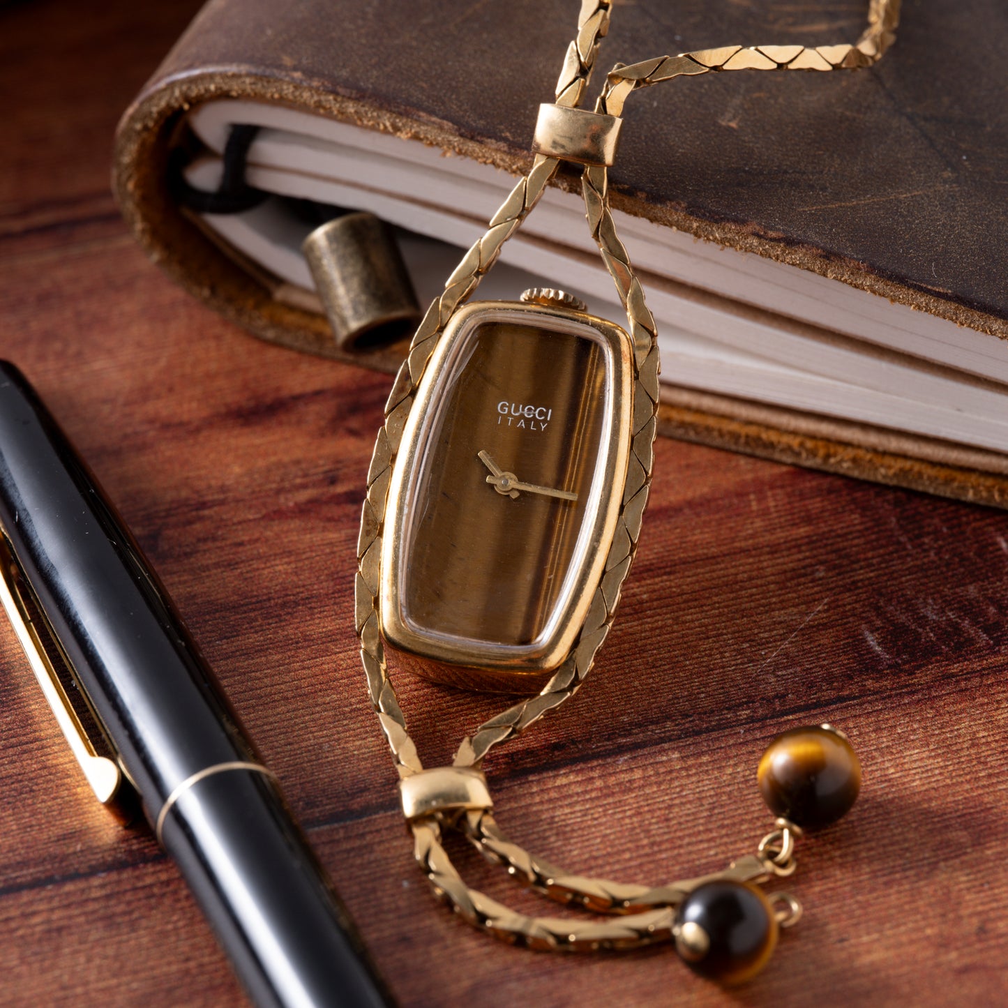 Gucci Tiger's Eye Sautoir Timepiece Necklace