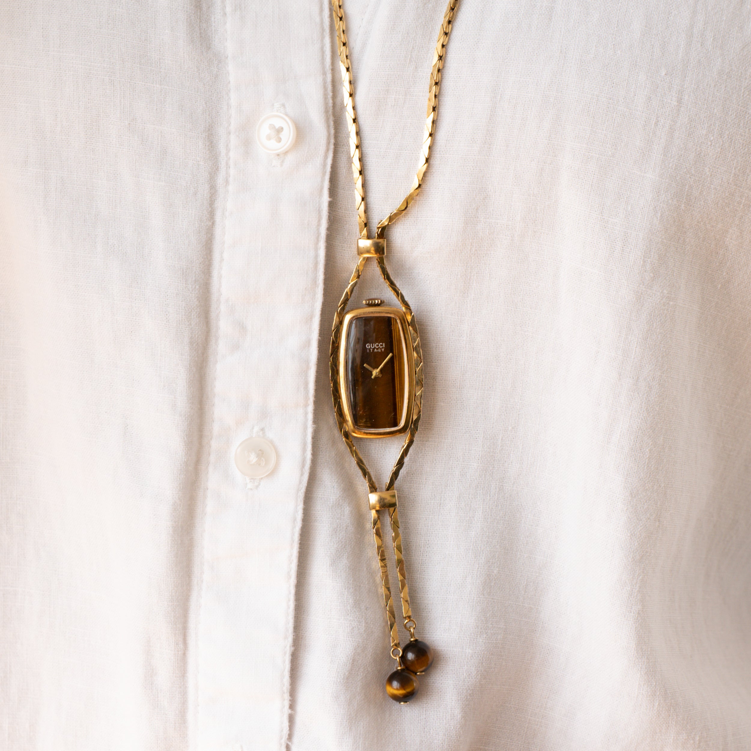 Gucci Tiger's Eye Sautoir Timepiece Necklace – Analog:Shift