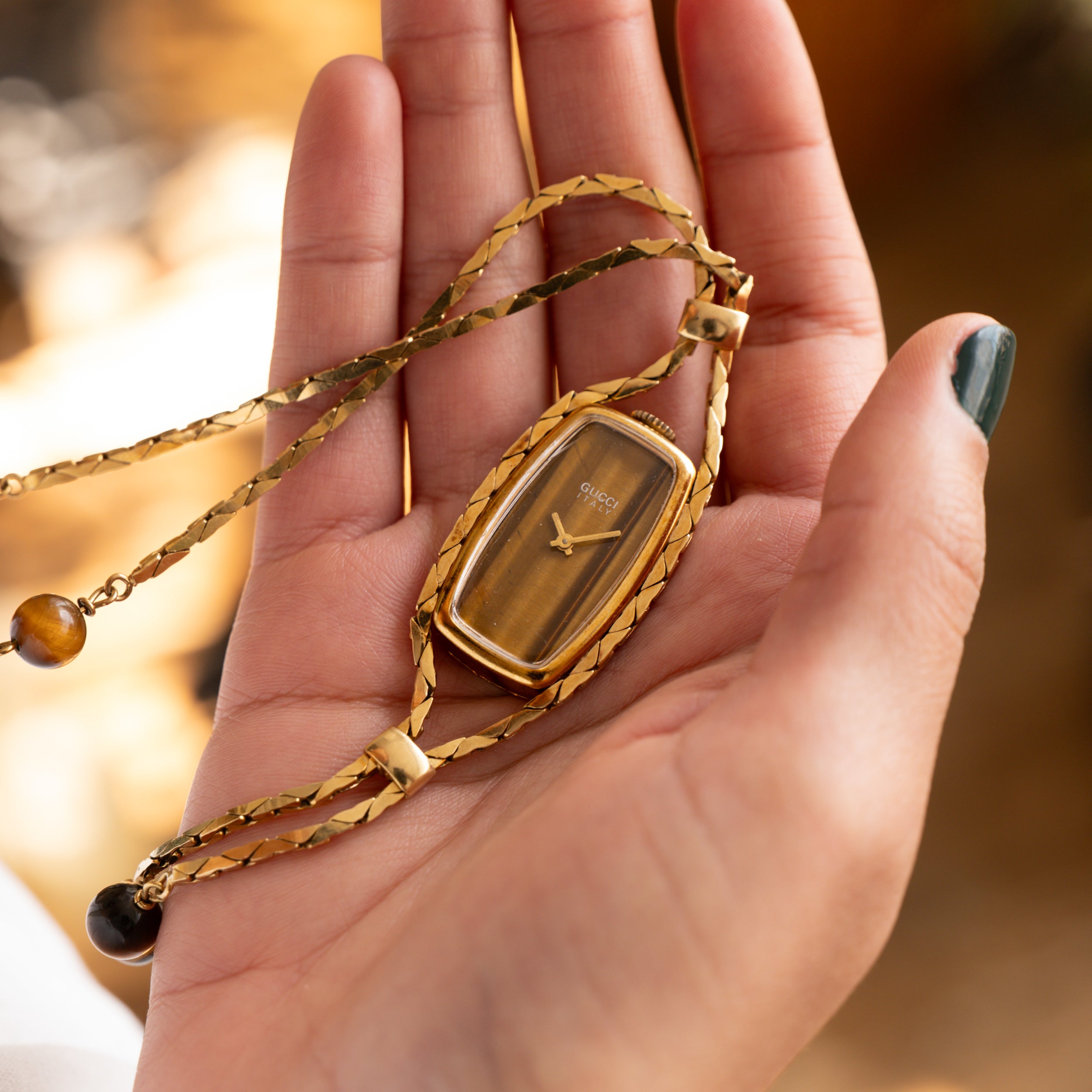 Gucci Tiger's Eye Sautoir Timepiece Necklace – Analog:Shift
