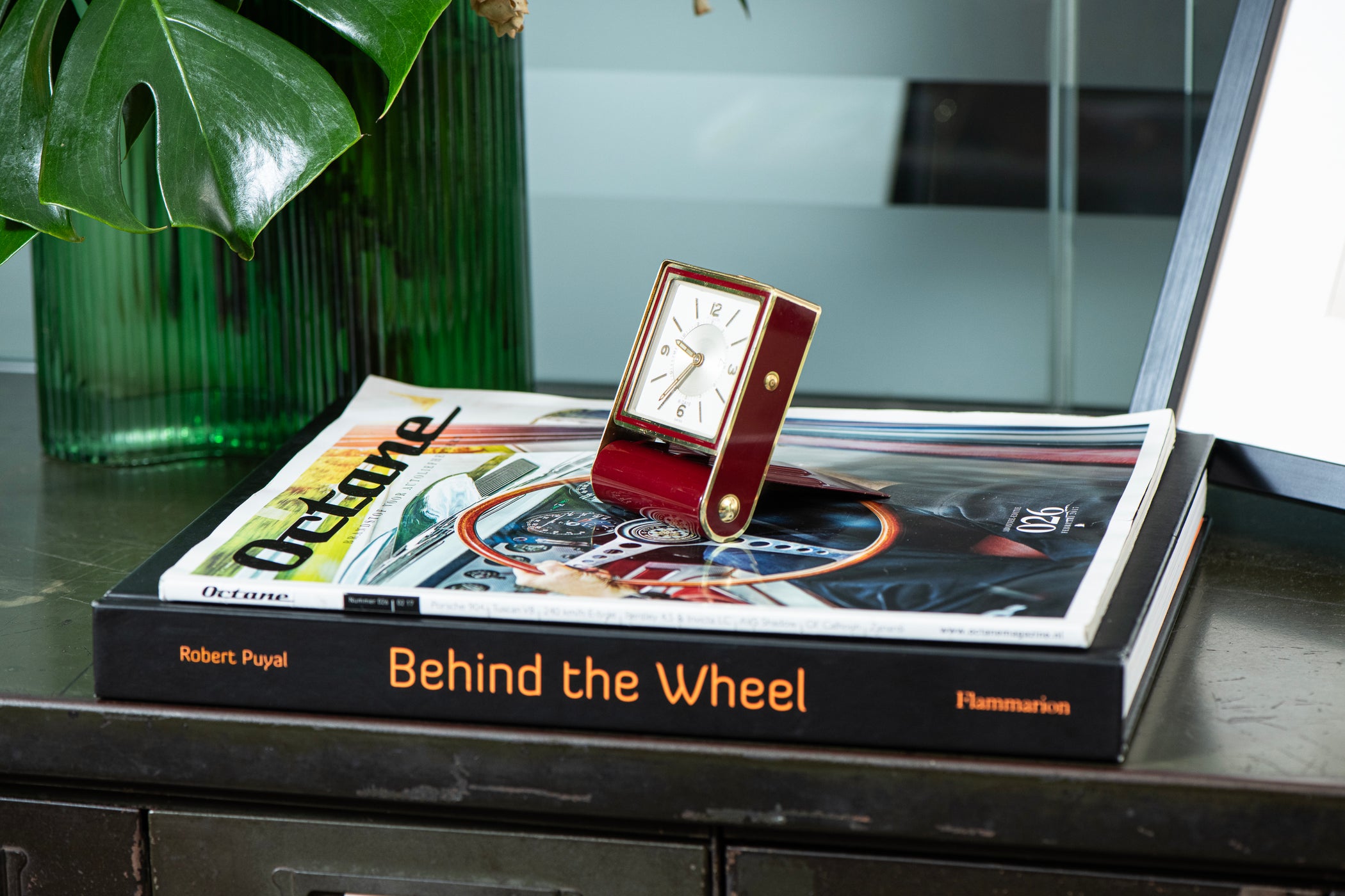 JaegerLeCoultre 8Day Travel Alarm Clock Red Enamel AnalogShift