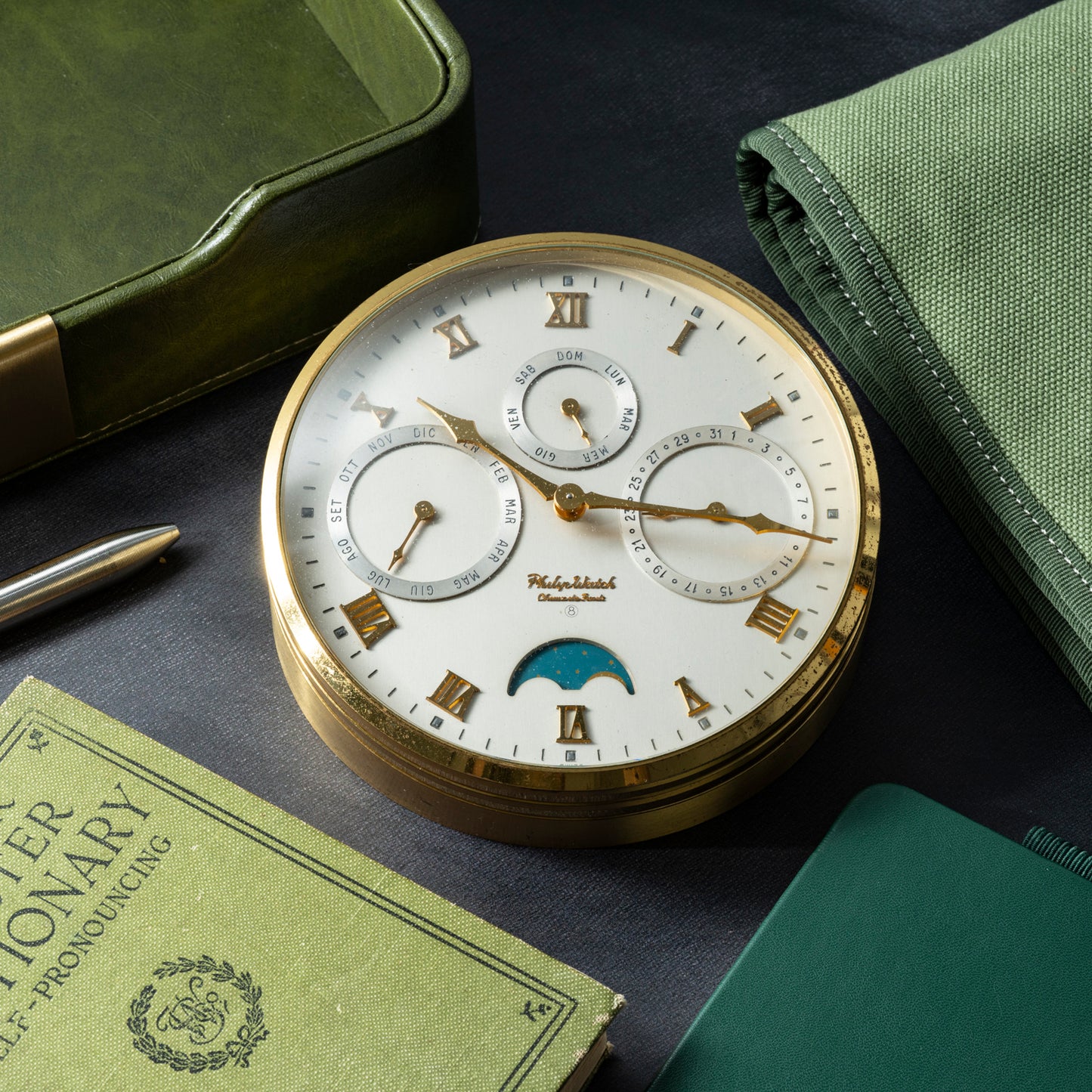 Philip Watch Co. 8-Day Triple-Calendar Desk Clock