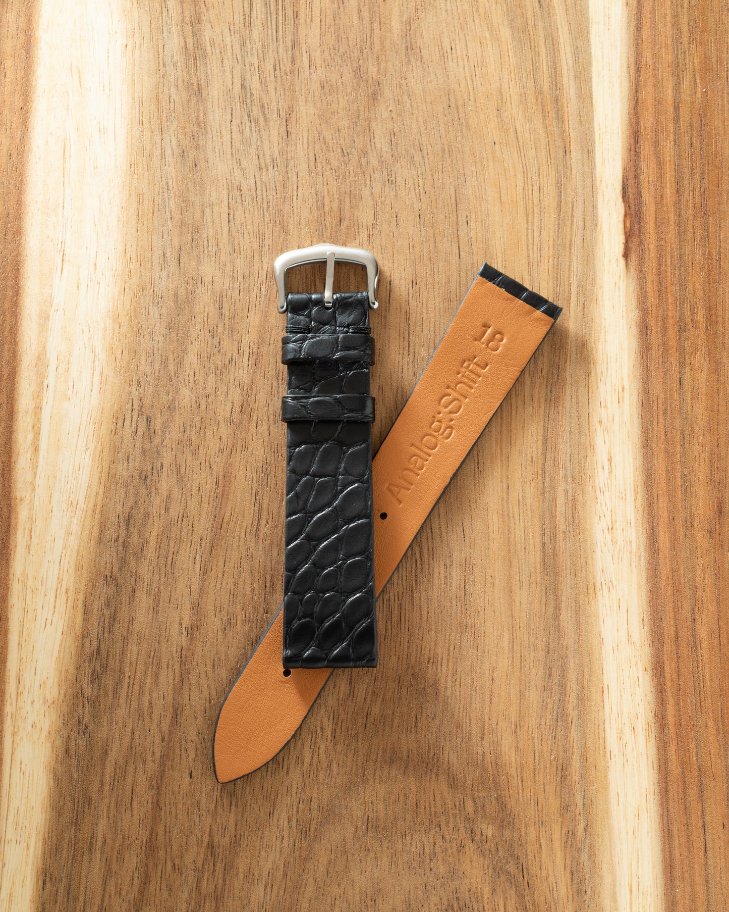 Eggshell Black Alligator Exotic Leather Strap