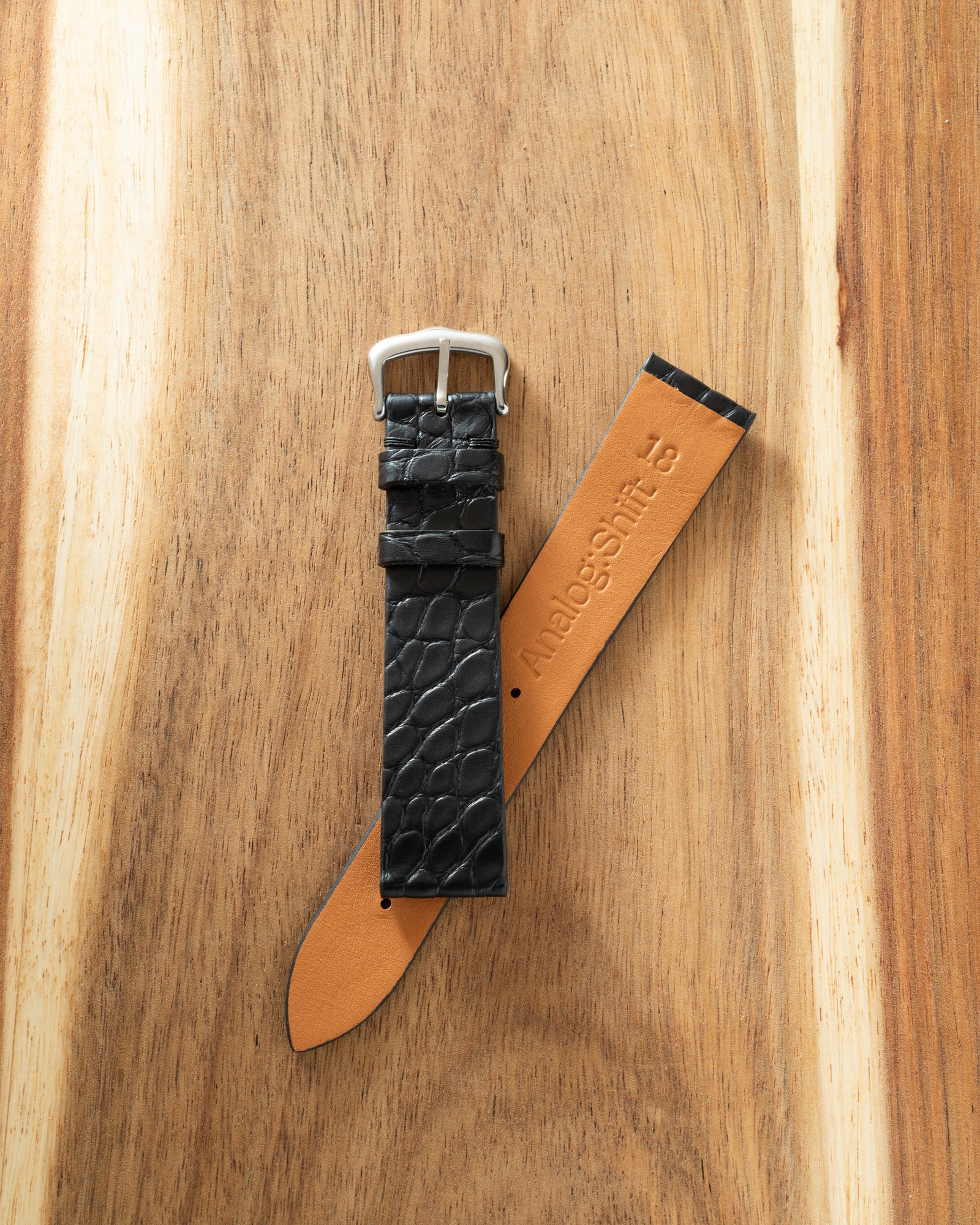 Eggshell Black Alligator Exotic Leather Strap
