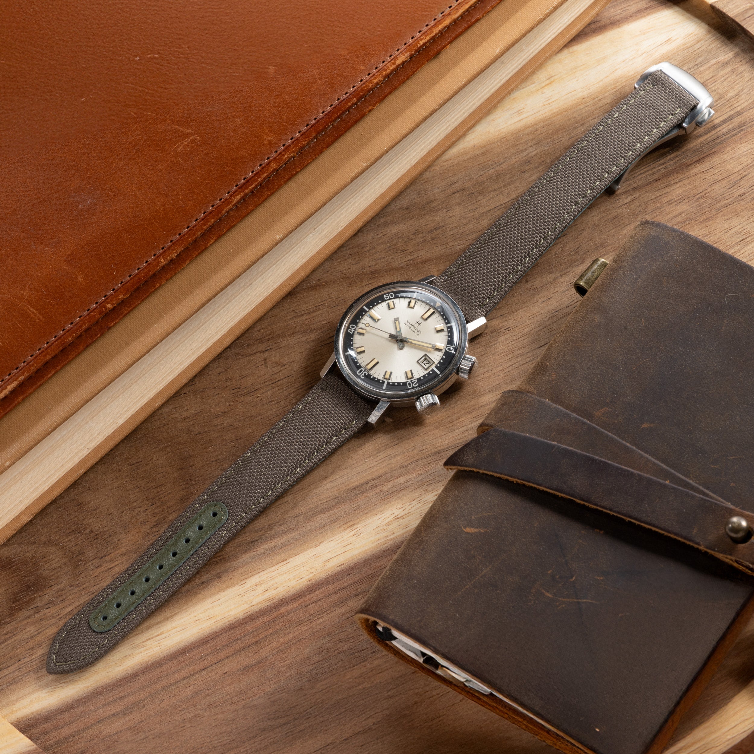 StrapHabit x Analog:Shift Green/Khaki Deployant Sailcloth Quick-Releas
