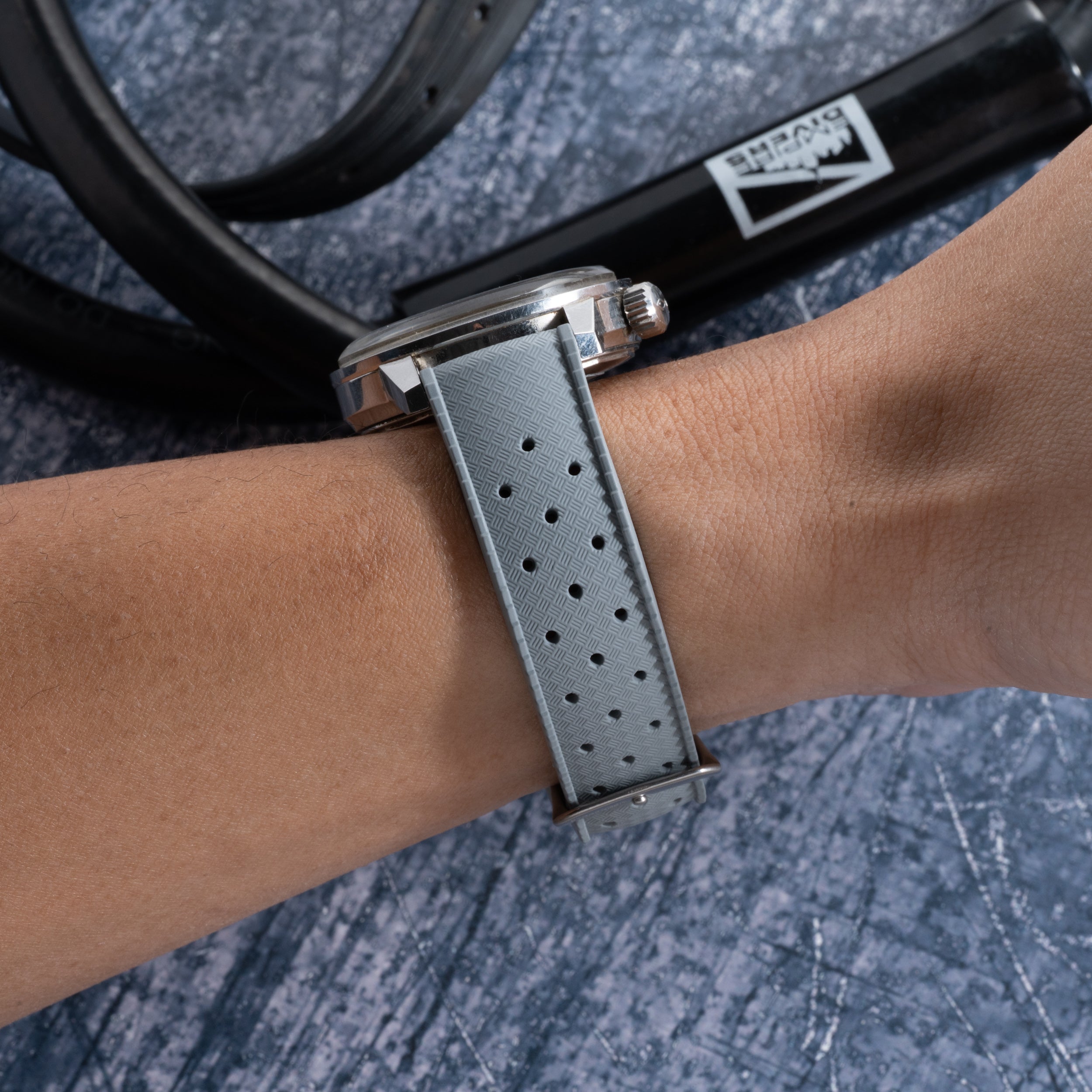 StrapHabit x Analog:Shift Grey Tropical Retro-Style FKM Rubber Quick-Release Strap