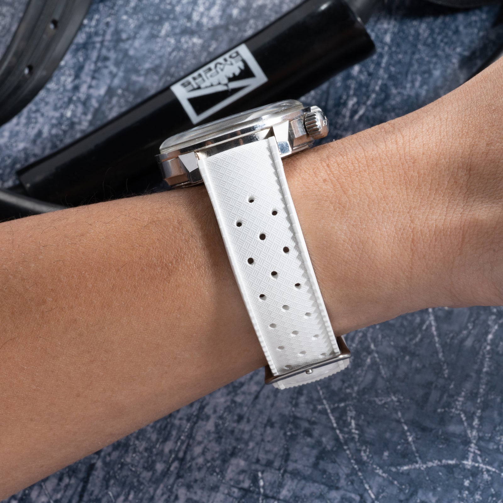 StrapHabit x Analog:Shift White Tropical Retro-Style FKM Rubber Quick-Release Strap