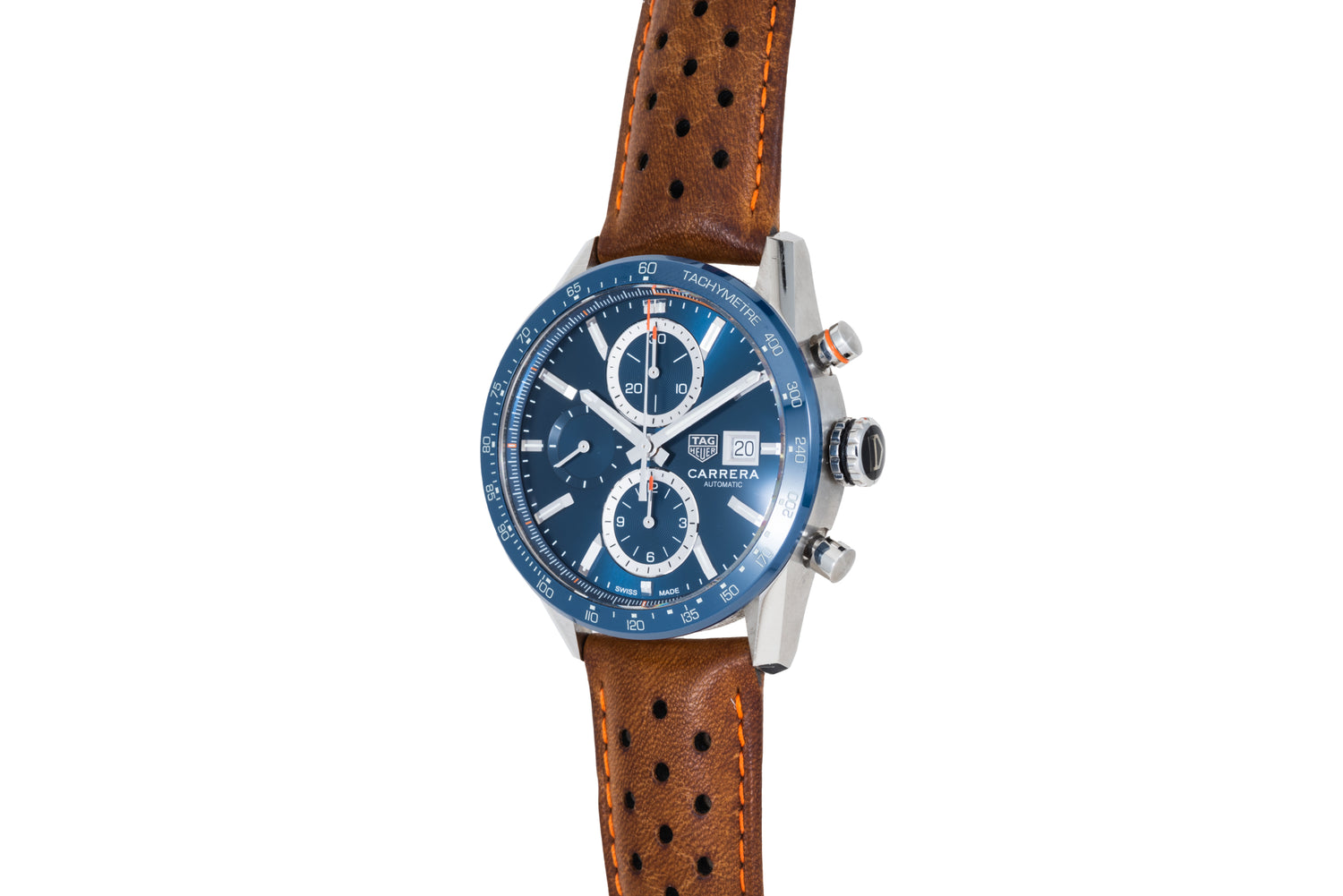 Tag Heuer Carrera Chronograph Automatic Blue Dial Leather Strap Men's Watch Cbn2a1a.fc6537, Size: One Size